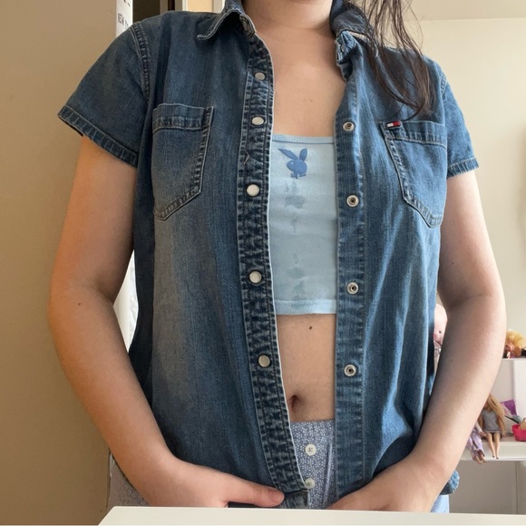 Tommy Hilfiger Blue Jean Button-down T-shirt - Picture 8 of 13